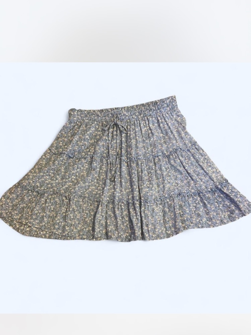 Women's Blue Floral Tiered Midi Skirt